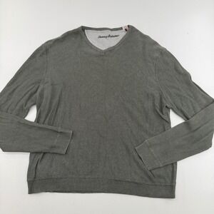 Tommy Bahama Mens XL Sage Green Silk Cotton Blend V-Neck Textured Sweater